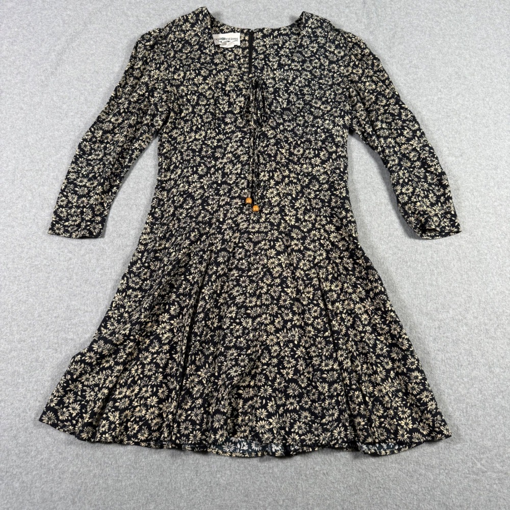 Explorations Vintage 90s Black Floral Grunge Cottage Core Rayon Mini Dress 7